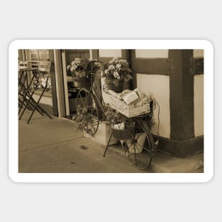 Bakery in Bicycle Basket and Flowers in Sepia Sticker